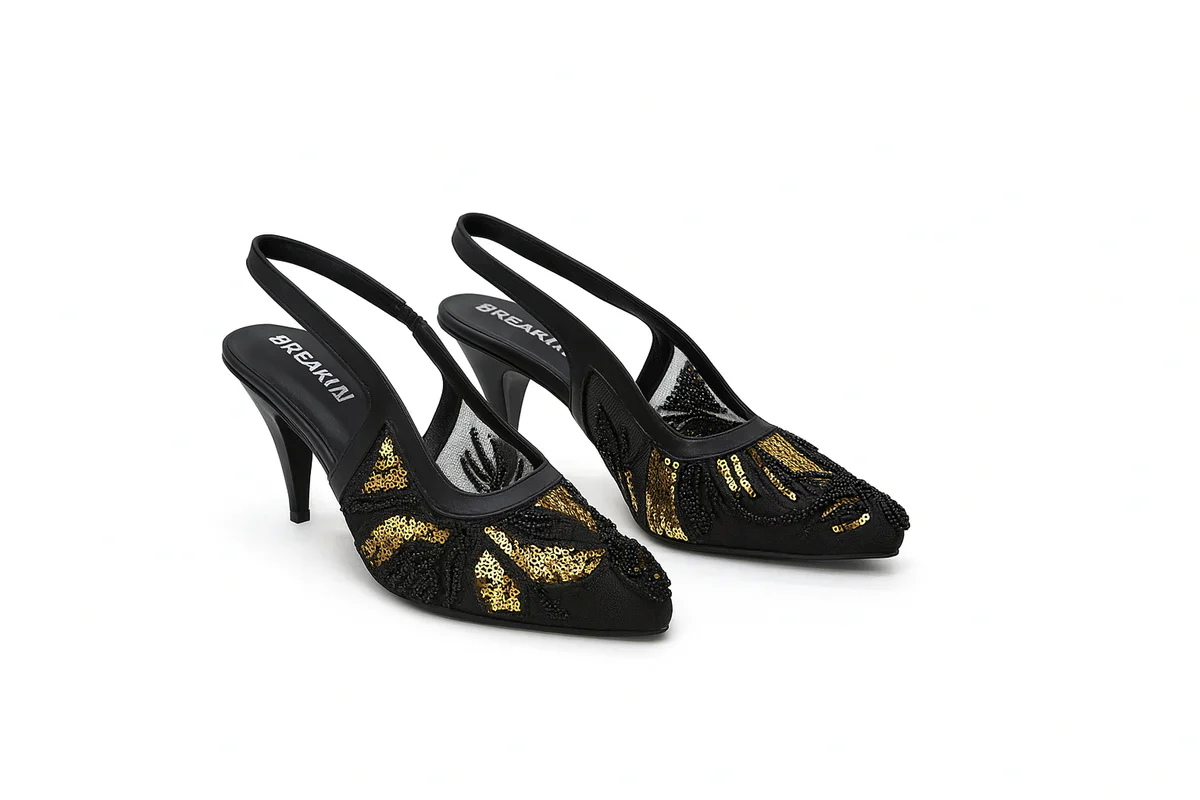 Beaded Mesh Slingback Heels - Image 2