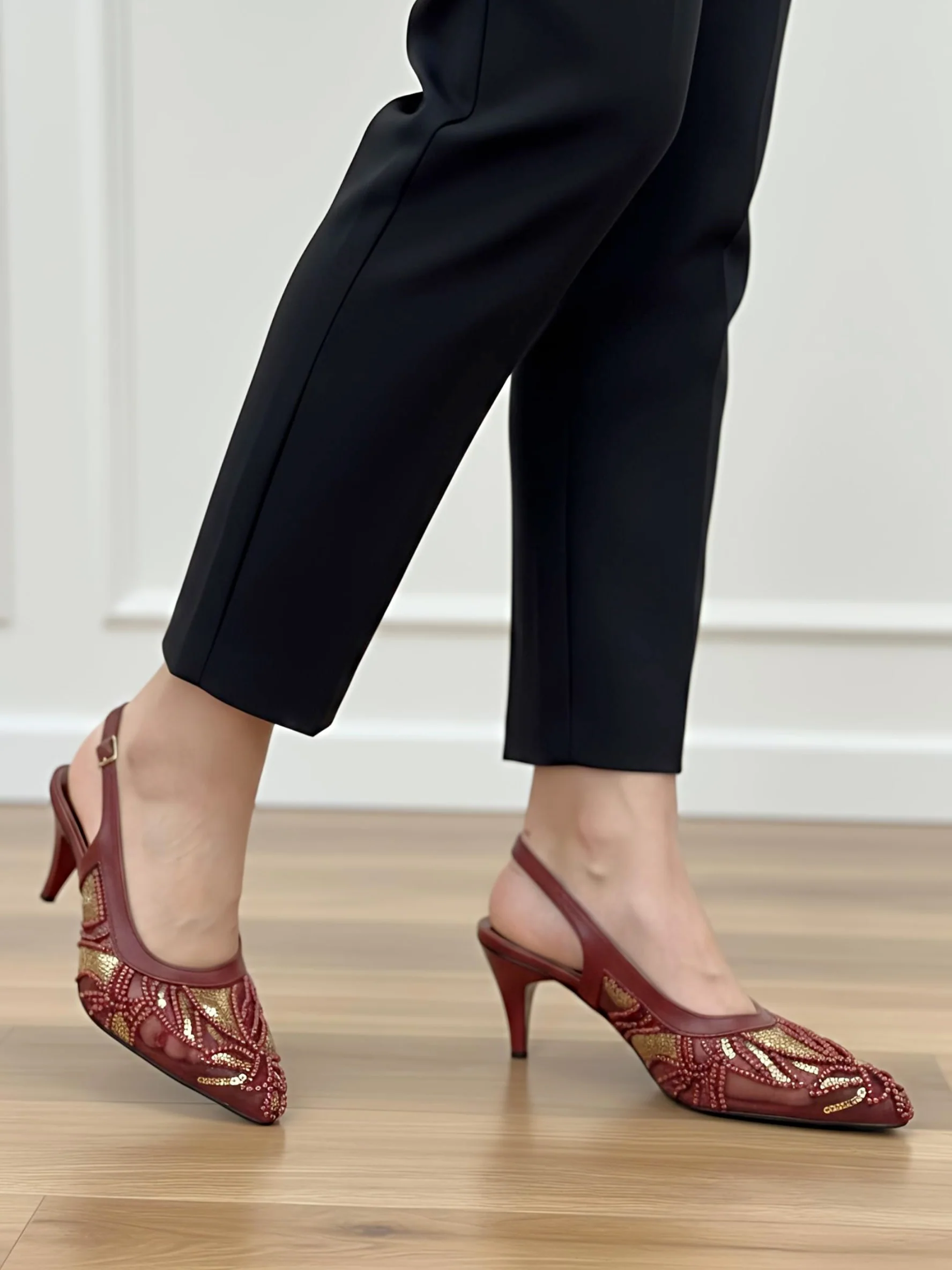 Beaded Mesh Slingback Heels - Image 5