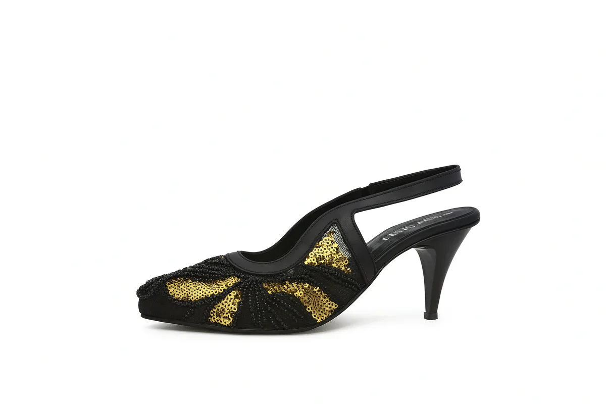 Beaded Mesh Slingback Heels - Image 8