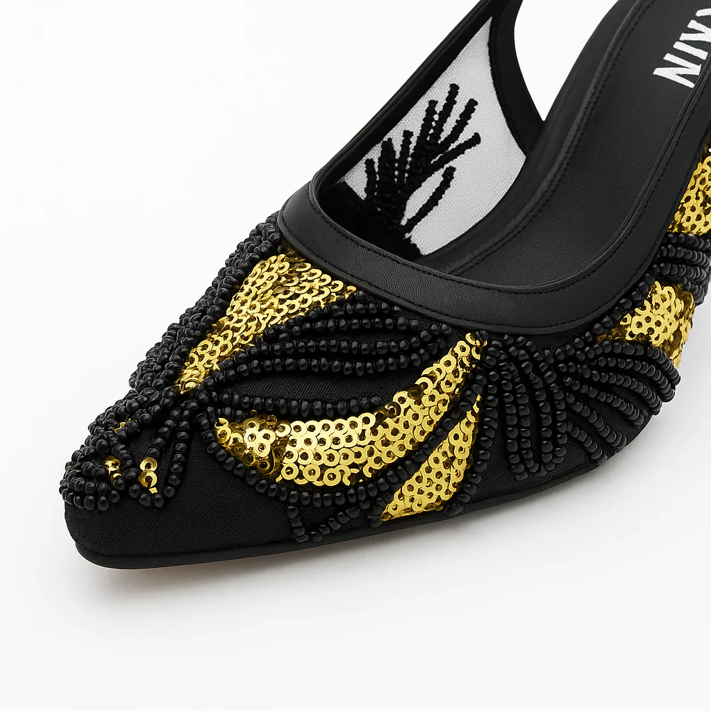 Beaded Mesh Slingback Heels - Image 9
