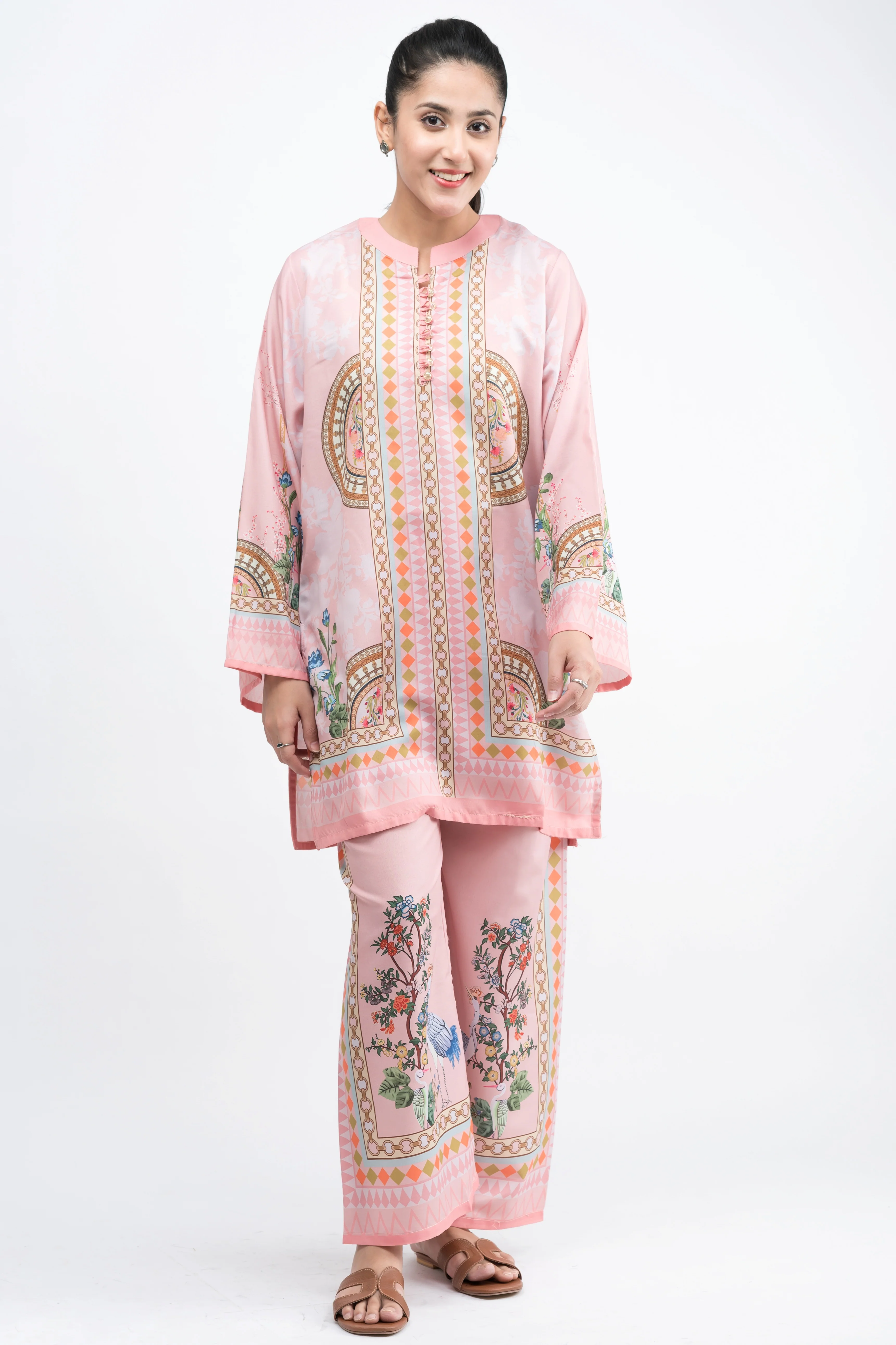 BUBLE GUM PRINTED CREPE LAWN CO-ORD SET - Image 2