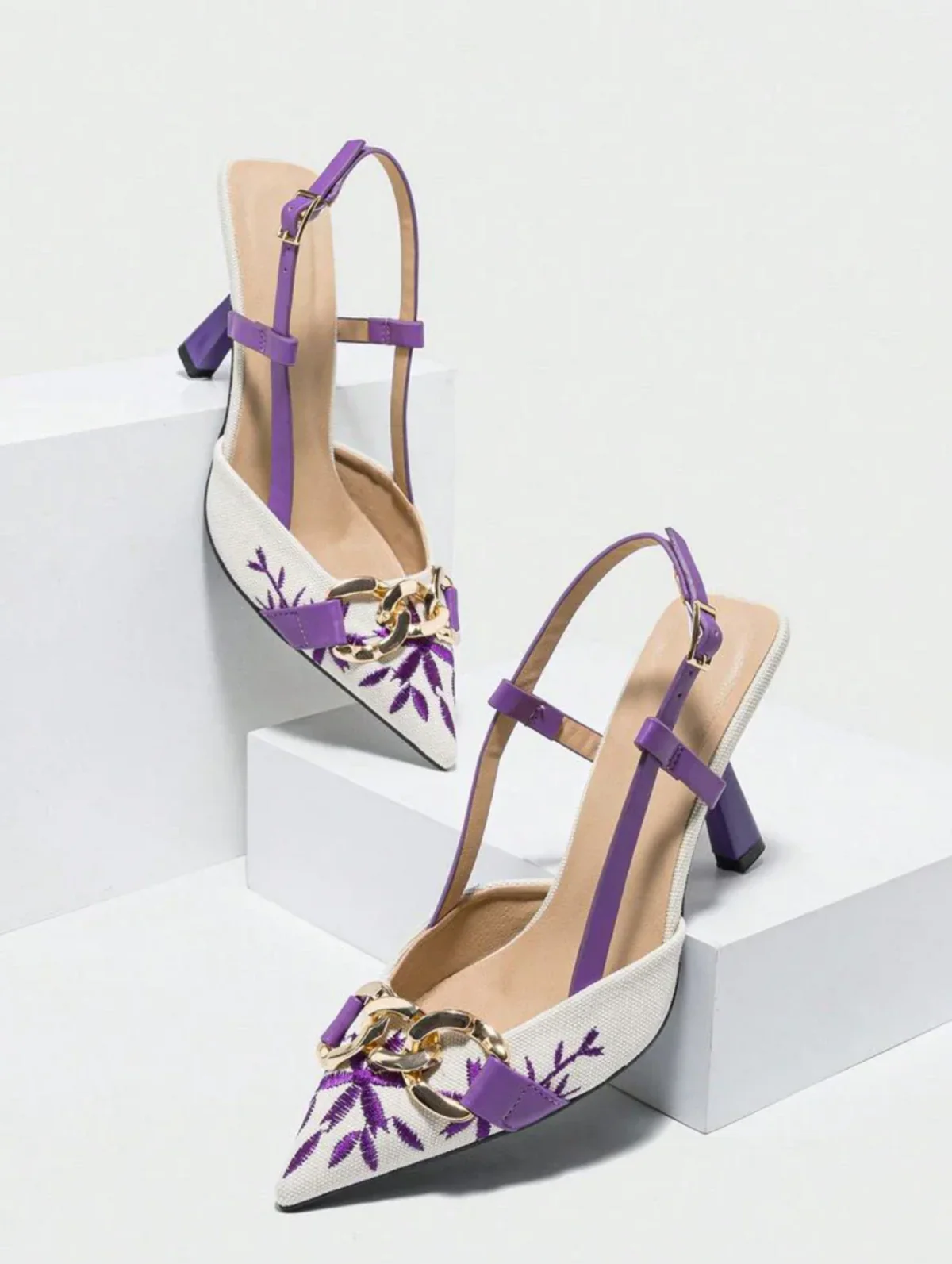 Floral Embroidered Chain Slingback - Image 15