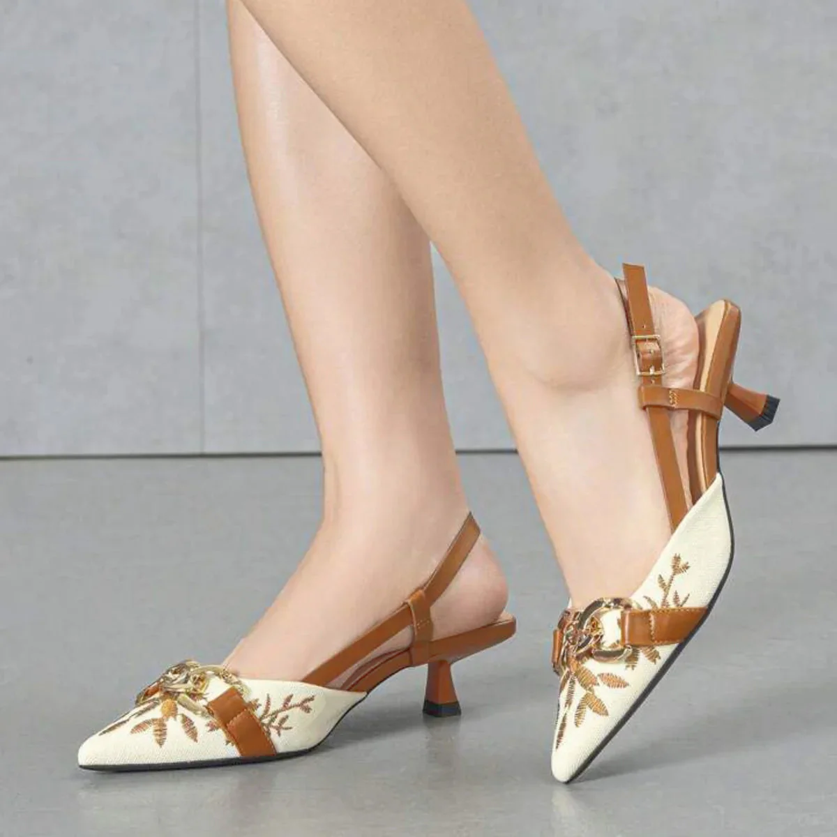 Floral Embroidered Chain Slingback - Image 2