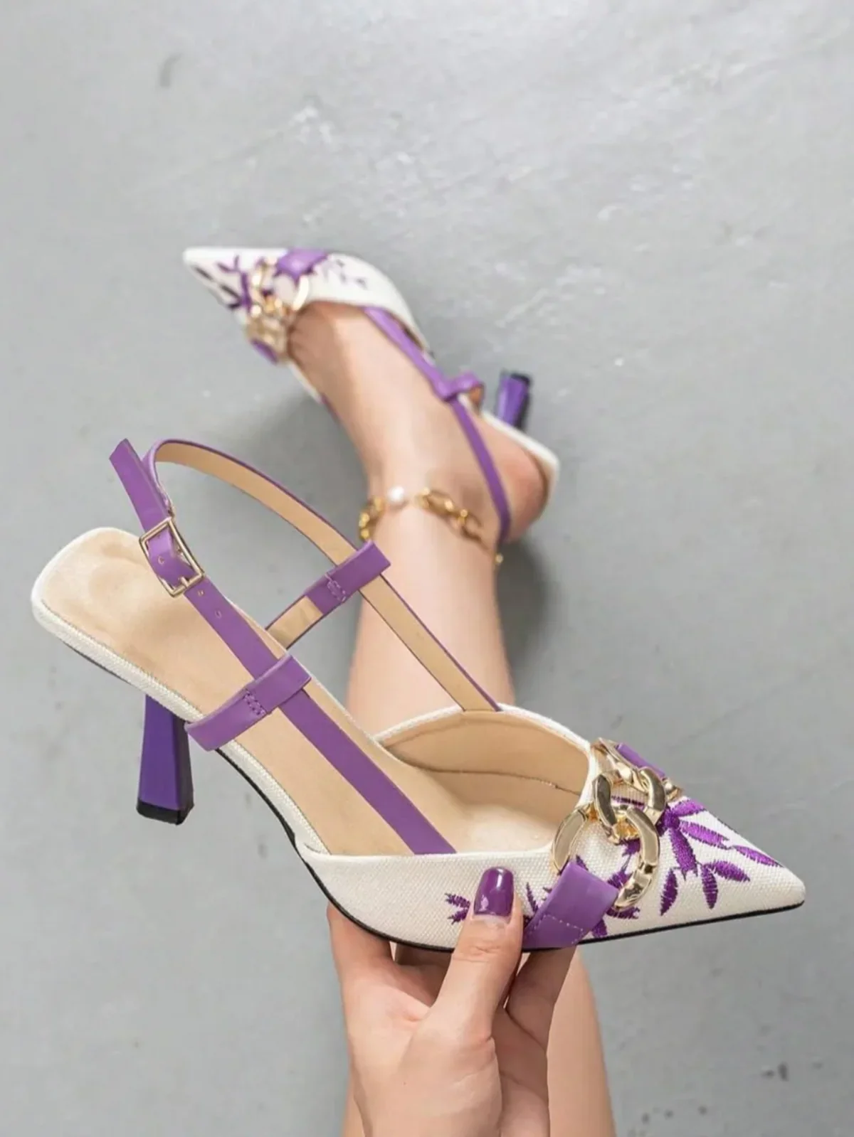 Floral Embroidered Chain Slingback - Image 4