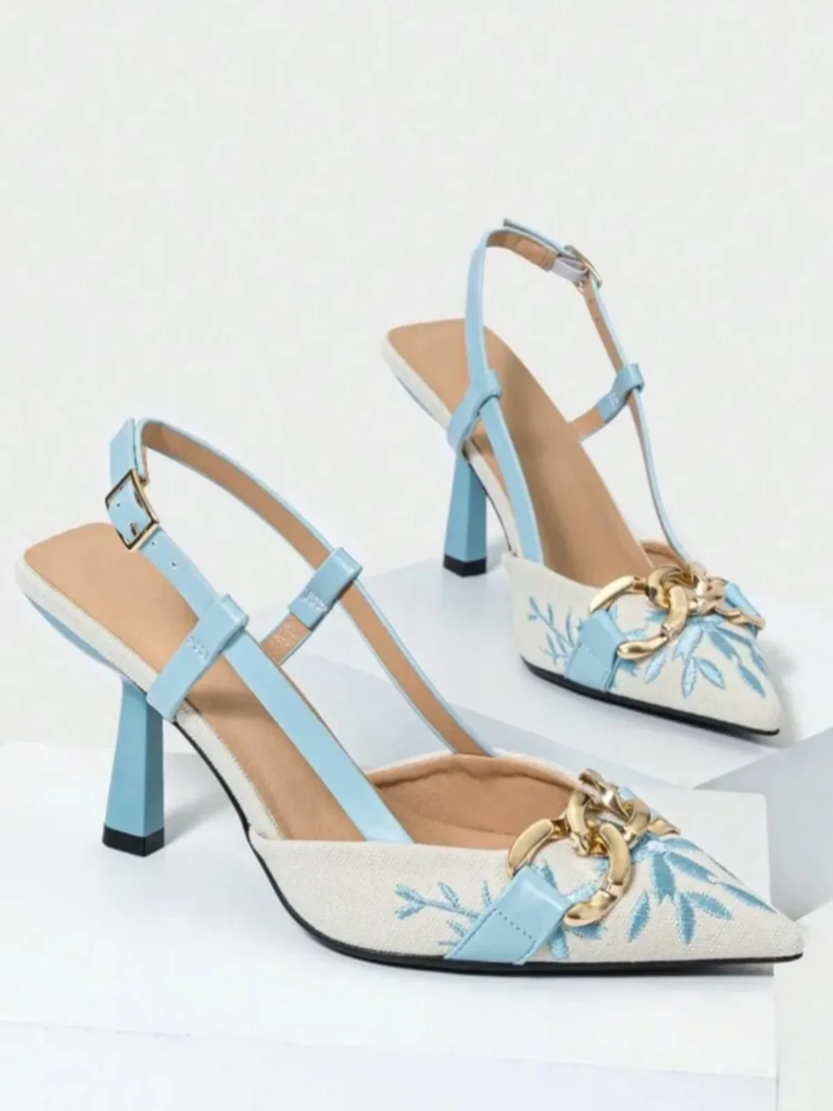 Floral Embroidered Chain Slingback - Image 5