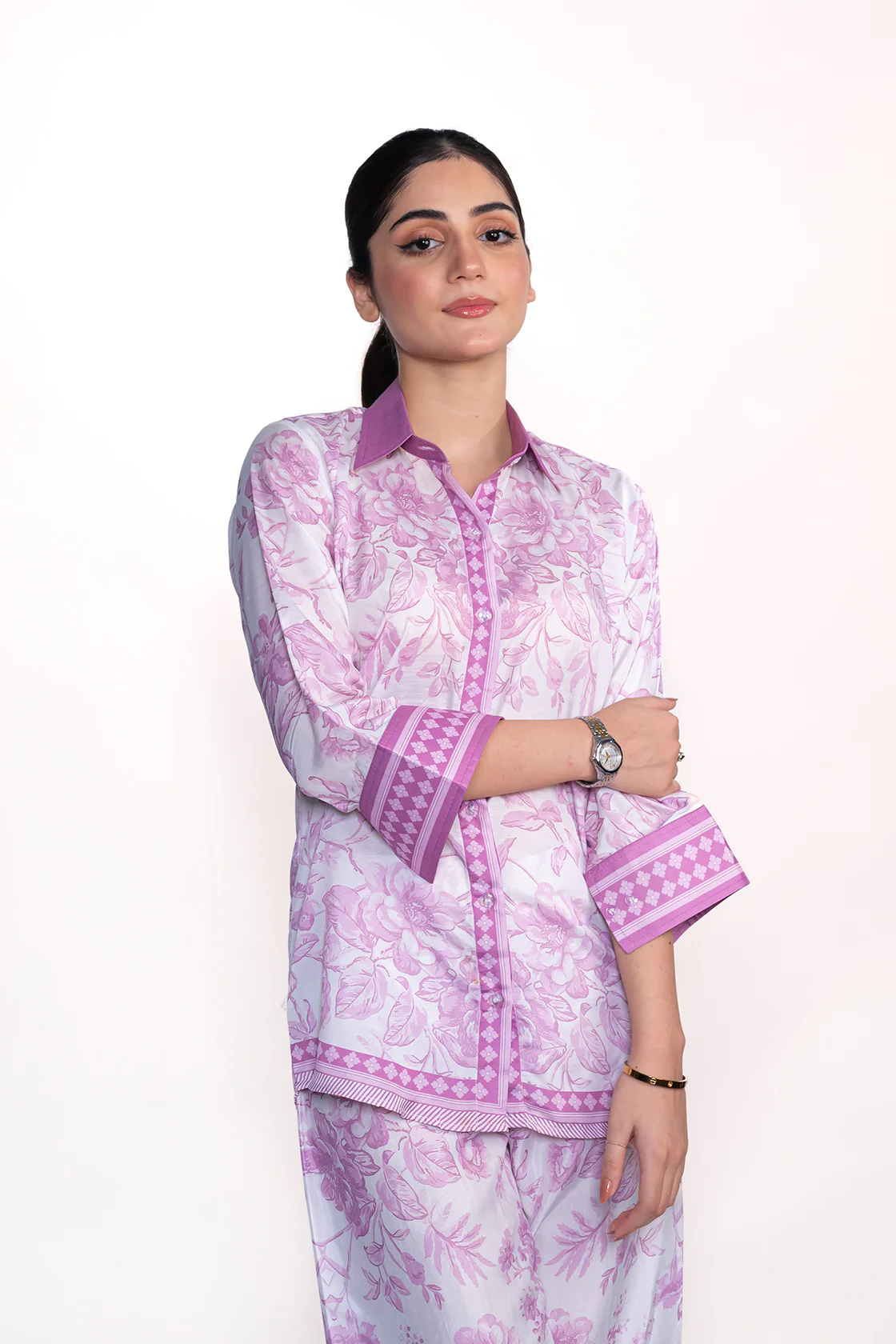 LAVENDER FLORAL PRINTED CREPE LAWN CO-ORD SET - Image 2