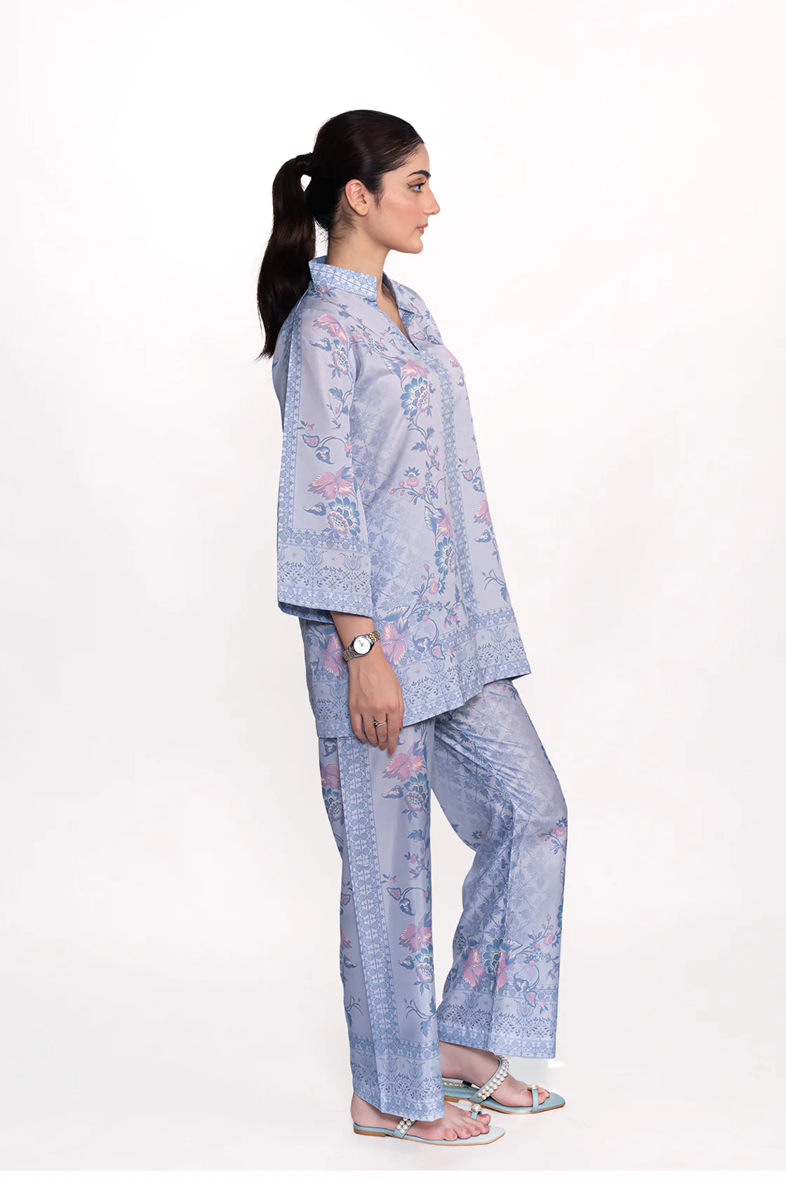 OLEANDER FLORAL PRINTED CREPE LAWN CO-ORD SET - Image 3