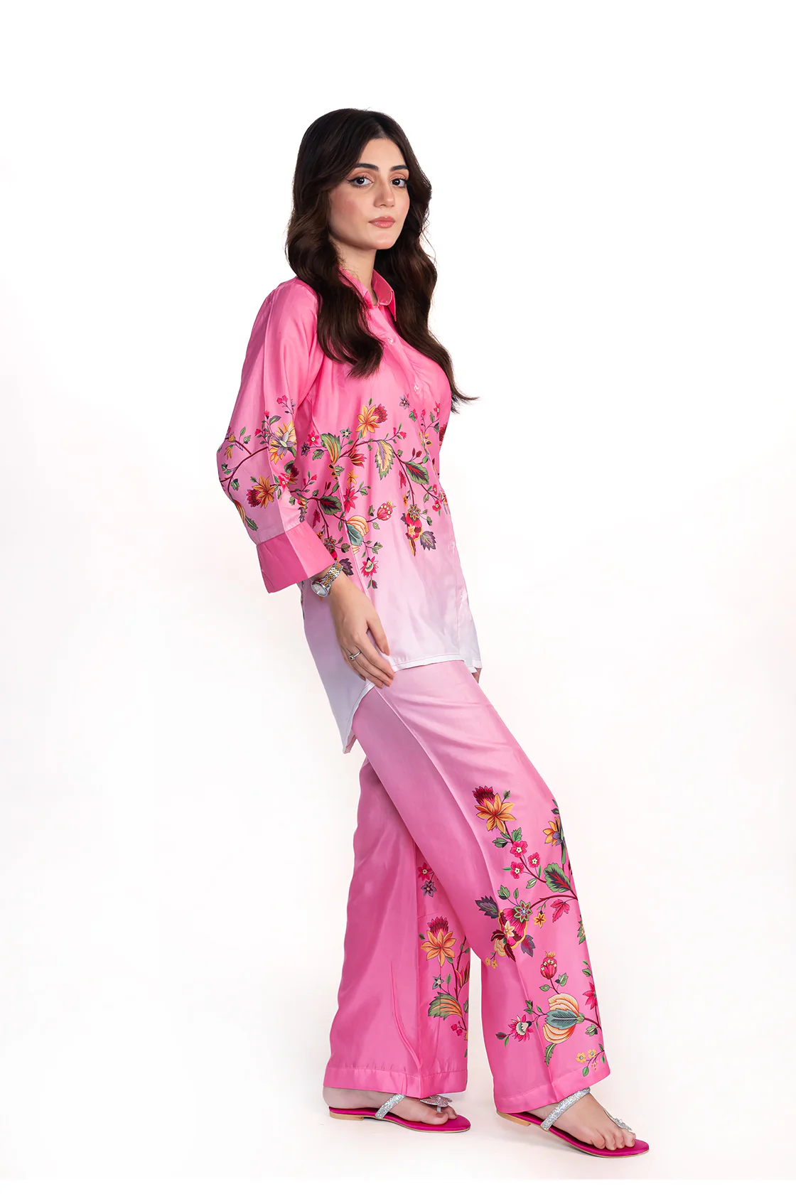 PRIMROSE PINK FLORAL PRINTED CREPE LAWN CO-ORD SET - Image 3