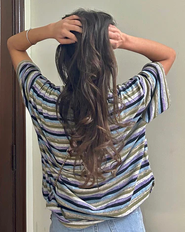 San Francisco Retro Striped Batwing Sleeve Tee Bluebell - Image 2