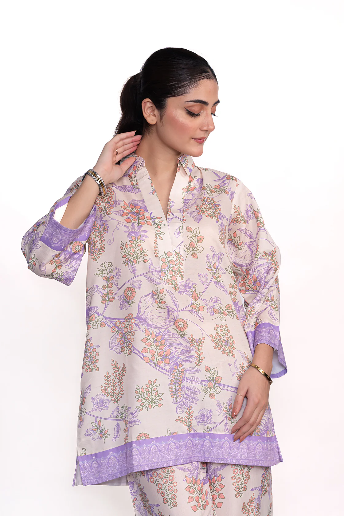 WISTERIA FLORAL PRINTED CREPE LAWN CO-ORD SET - Image 3